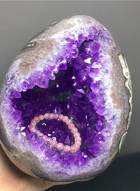 乌拉圭天然紫水晶洞恐龙蛋聚宝盆手链消磁爱心形办公桌摆件装饰品