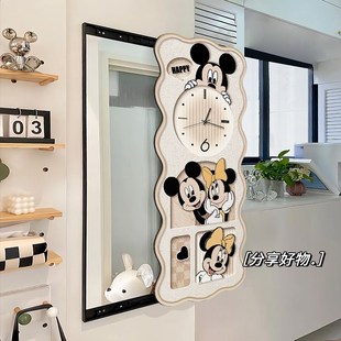 猫和老鼠推拉式全身镜客厅装饰画玄关时钟镜子挂画卧室隐藏穿衣镜