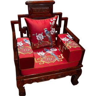 红木椅沙发垫中式坐垫带靠背实木家具可拆洗花鸟罗汉床垫子五件套