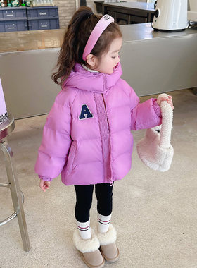 女童羽绒服冬g季2023新款洋派短款小童轻薄冬装女宝宝加厚棉服外