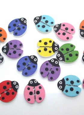 50Pcs Mixed Ladybug Wood Shape  Sewing Buttons  Kids Clothes