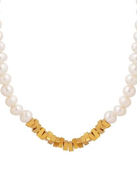 小众设计感饰品法式ins潮流时尚三角I形吊坠拼接淡水珍珠项链首饰