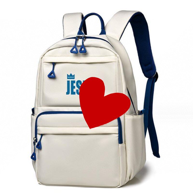 韩系简约女生大学生高中生白色蓝色背包小学生大容量减负双肩包
