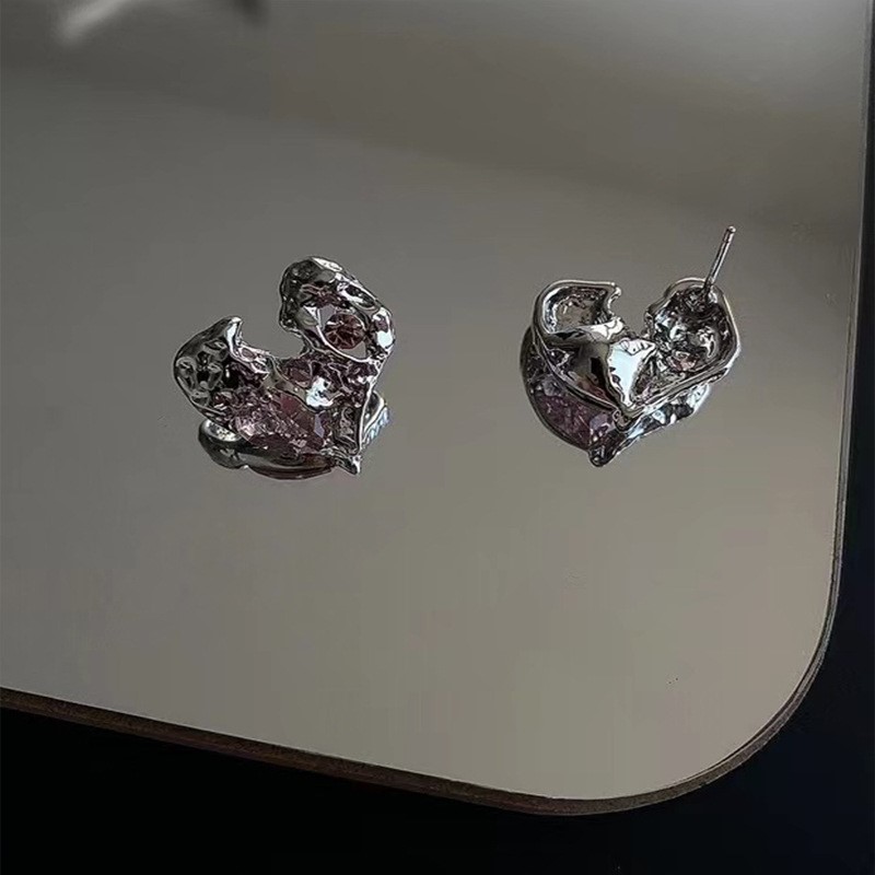 速发欧美 Retro love female ins personality pink zircon earri 饰品/流行首饰/时尚饰品新 耳钉 原图主图