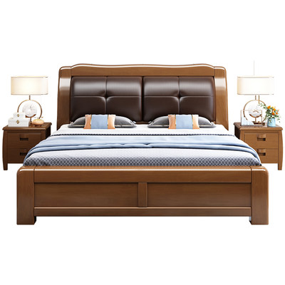 新床式实木床型g卧双人中1.5m现代简约卧室小户主储物软包婚床大