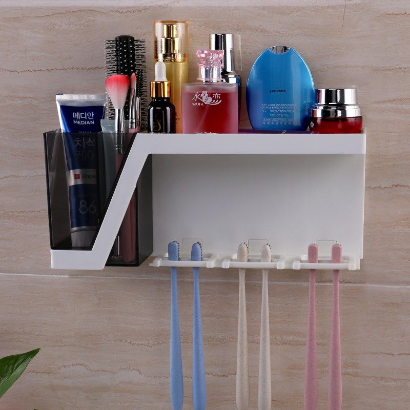 吸壁式牙刷架壁挂卫生间牙刷置物架吸盘漱口杯套装刷牙杯子置物架