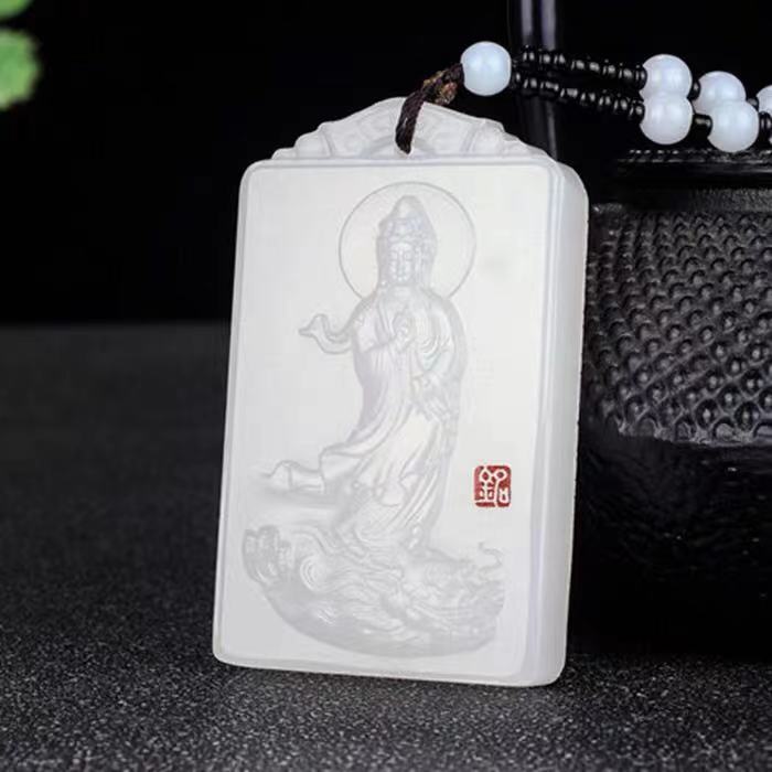 现货天然新疆和田白玉龙凤玉牌吊坠男女款羊脂白玉U石护身转运项
