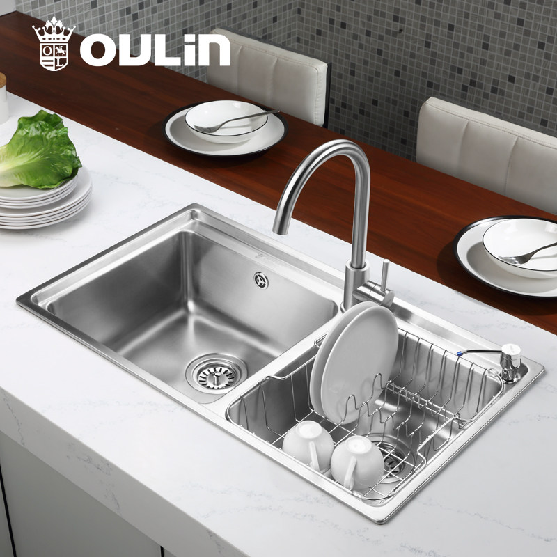 欧琳 厨房水槽双槽套餐 304不锈钢洗菜盆 水盆加深加厚.水池洗碗