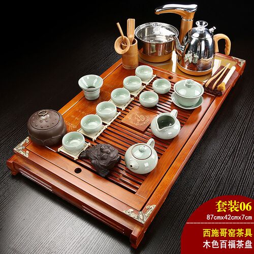 整套实木茶盘全自动烧水壶功夫茶具套装现代家用一体石茶台茶客厅