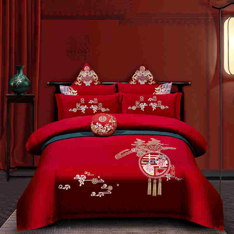 仟丝贝婚嫁四件套m床上用品喜被大红色刺绣结婚庆喜庆套件绣花,床上用品,婚庆床品套件,淘宝优惠券,粉丝福利购,淘宝优惠卷