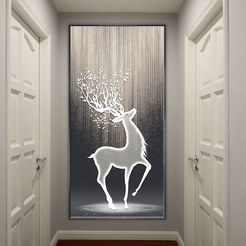 大气玄关装饰画鹿背景墙入户走廊贴画客厅过道墙贴灯光画自粘壁画