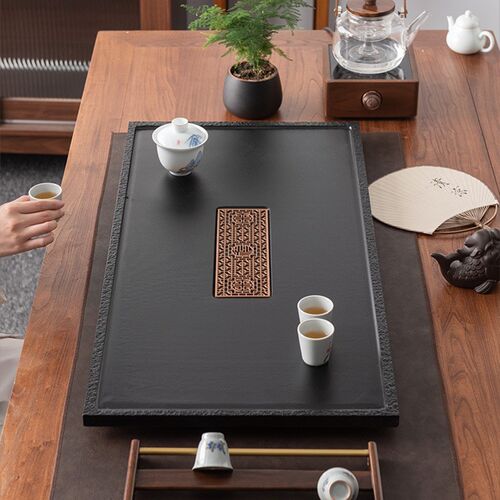 天然乌金石茶盘家用简约茶具石材茶海大号黑金石头茶台功夫茶具托