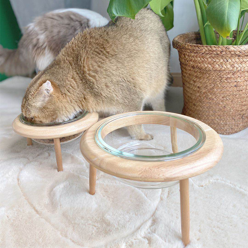 速发飞碟猫碗宠物碗实木猫碗架保护颈椎斜口猫饭碗宠物铁架水碗狗
