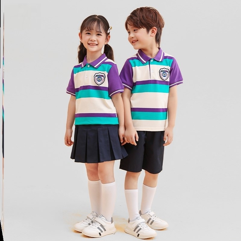 小学生班服中小学生夏季套装条纹运动会宝宝学生运动英伦风潮亲子