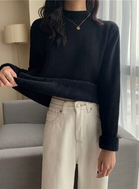 哺乳衣外出辣妈款保暖内搭打底针织衫加绒加厚半高领毛衣喂奶上衣