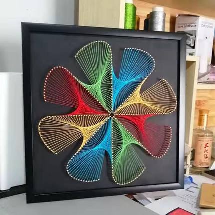 手工艺品diy自己做几何图形材料包钉子绕线画P毛线缠绕画制作装饰
