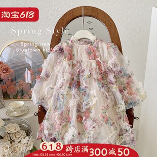 女童连衣裙春装2024q新款碎花裙儿童超仙公主裙甜美小女孩仙女裙