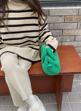 女童韩版b条纹毛线套装2022秋冬小女孩高领套头毛衣+阔腿裤2件套