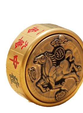 纯黄铜手把件桌面摆件旋转v麻将指尖陀螺马上胡赢钱趣味减压神器