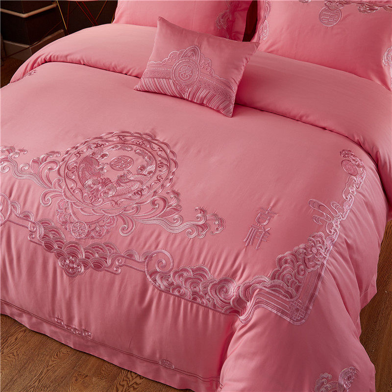 粉色婚庆四件套纯棉欧式结婚床品全棉喜被中式西式婚礼床上用品,床上用品,婚庆床品套件,淘宝优惠券,粉丝福利购,淘宝优惠卷