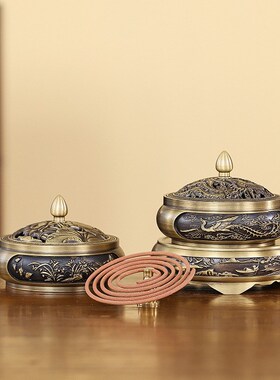 铜香炉黄铜檀香炉盘香炉家用新中式创意摆件薰香炉工艺品摆件