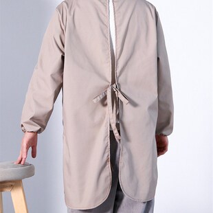 长袖帆布围裙加i厚耐磨防水外罩衣工作服上班带袖男女长款厨房家