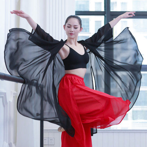 新款舞蹈练功服长款开衫古典舞女声韵演出服雪纺现代舞跳舞形体服