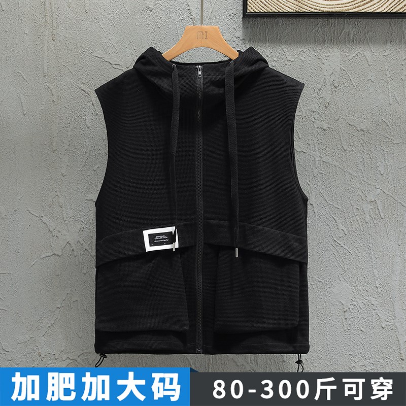 马甲男秋季潮坎肩背心男士夹克外套宽松胖子加肥加大码300斤男装