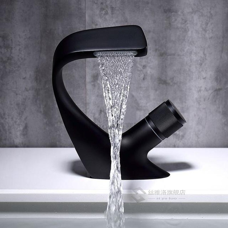 推荐Black Faucet Bathroom Faucets Hot Cold Water Mixer mixin