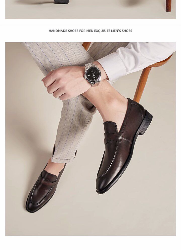 Шапочка для душа 欧洲站英伦风百搭商务真皮皮鞋男2023春秋季新款懒人透气乐福鞋男 Other