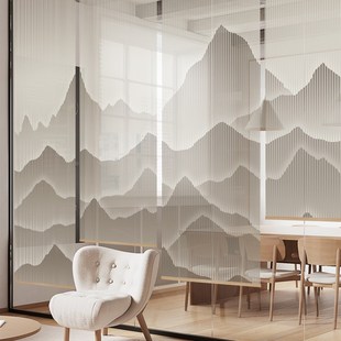 办公室卷帘半透窗帘纱屏风电动升降软隔断布挂帘新中式客厅免打孔