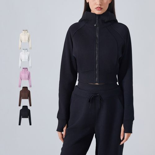 运动外套女秋冬加绒保暖全拉链连帽开衫遮肉显瘦外穿跑步长袖卫衣