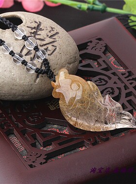 天然水晶小鱼项链金发晶吊坠鱼挂件黄水晶鱼男女招财转运项坠饰品