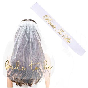 White short Bridal Wedding Veil Bride To Be Sash Bachelorett