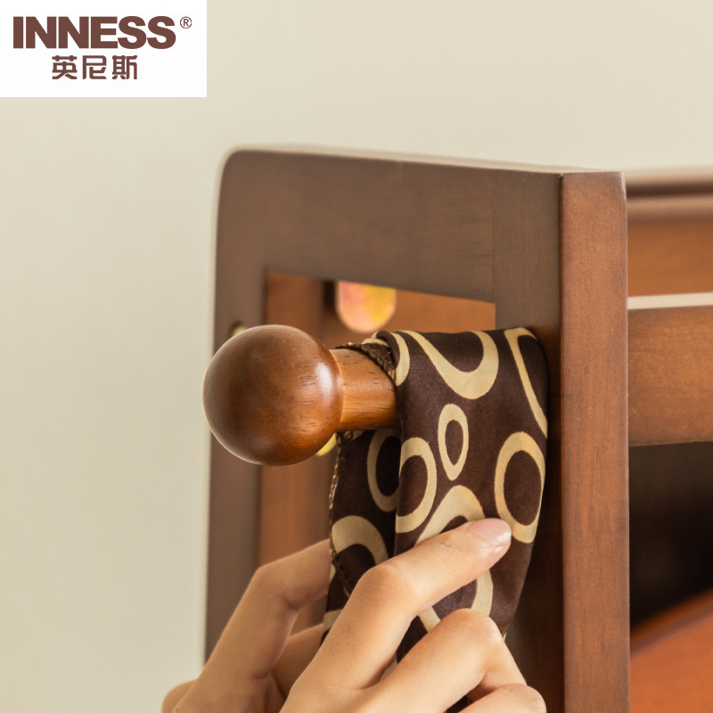 英尼斯家用实木穿衣镜落地镜全身镜移动旋转现代简约收纳家居镜子