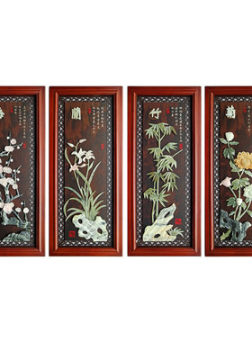 新中式客厅浮雕装饰画沙发背景墙木雕挂画梅兰竹菊过道壁画中国风