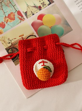 大吉大利美好寓意手工编织零钱包 女生甜美福袋 Z红色束口袋