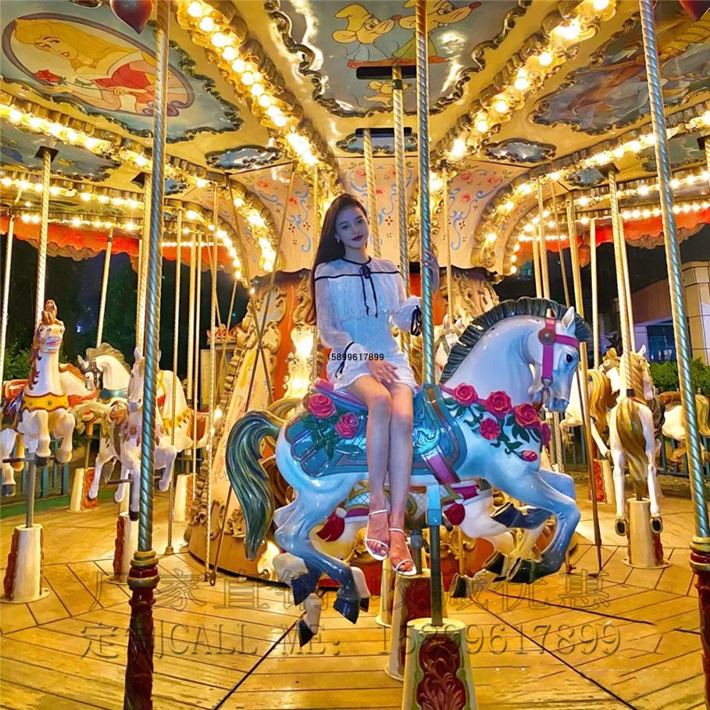 工厂销可定做旋转木马玻璃钢x婚庆摄影动物雕塑大型承重坐骑摆件