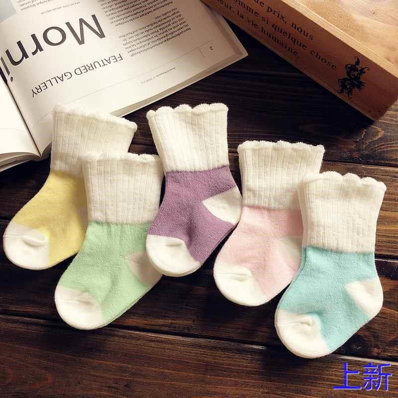 新生婴儿袜子秋冬季加厚宝宝初生胎袜可爱春秋中筒袜1岁0-新