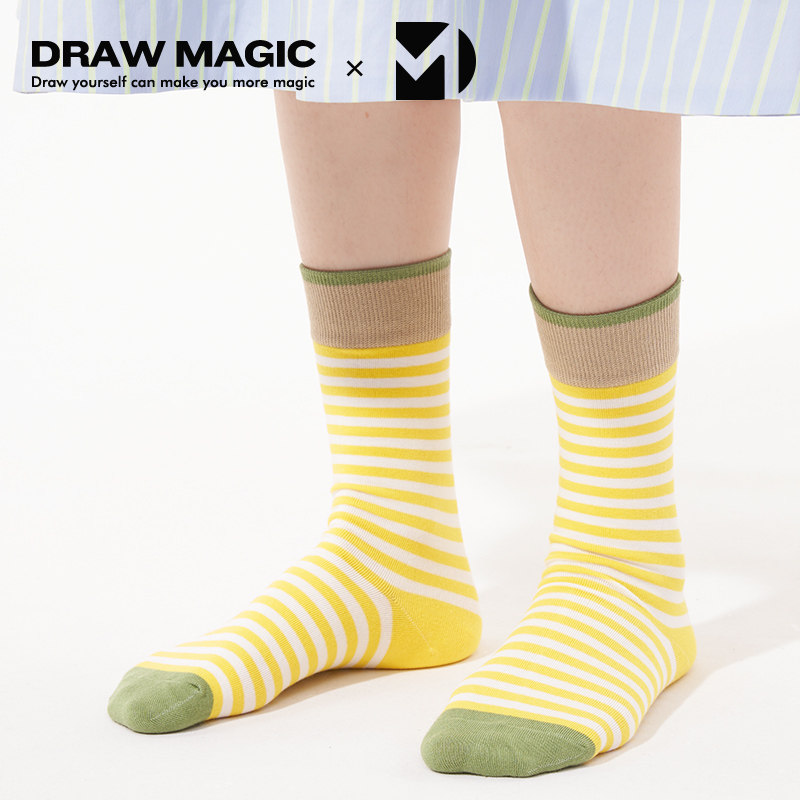 秋冬条纹袜子女外穿中筒袜可爱日系潮网红款绿色波点长袜秋季潮流