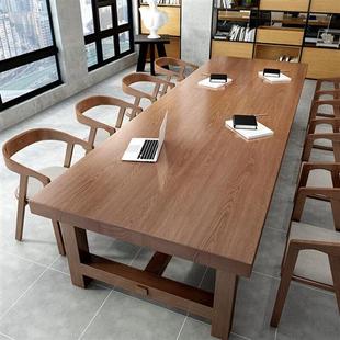 厂家后凡大型会议桌长桌工作台办公5实木桌长条原木大桌子洽谈桌