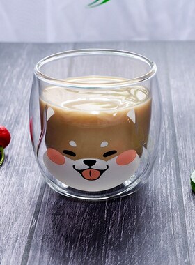 200ML Korean Cute Shiba Inu Mugs Double Glass Breakfast Milk