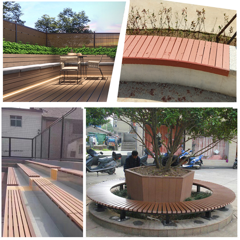 塑木凳条公园长椅实心木条方通PS户外桌椅墙板R花箱护栏防腐木地