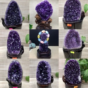 天然紫晶簇 水晶洞 白水t晶簇水晶摆件 晶柱 风水摆件 消磁水晶