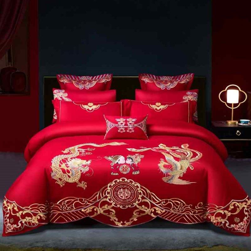 结婚四件套刺绣龙凤婚庆大红色喜庆被套床单婚房嫁床上用品六十件,床上用品,婚庆床品套件,淘宝优惠券,粉丝福利购,淘宝优惠卷
