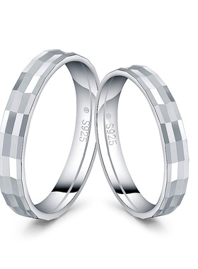 菱面纯银戒指女时尚个性刻字小众简约大码学生开口食指男情侣对戒