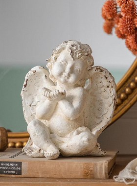 复古做旧白色可爱天使摆件玄关庭院橱窗阳台花园桌面橱ins装饰