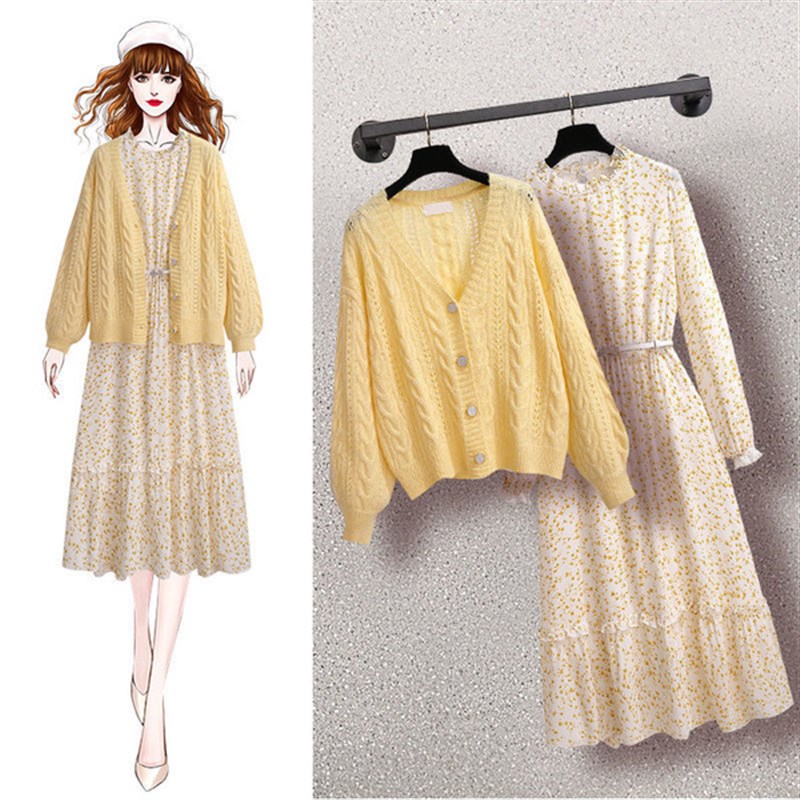 哺乳连衣裙春秋季哺乳衣外出辣妈款喂奶衣服法式碎花裙子两件套装