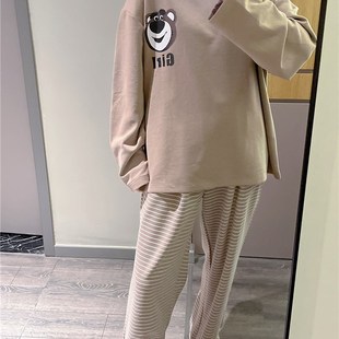 长袖 睡衣女秋冬薄款 德绒可爱草莓熊家居服宽松大码 200斤保暖套装