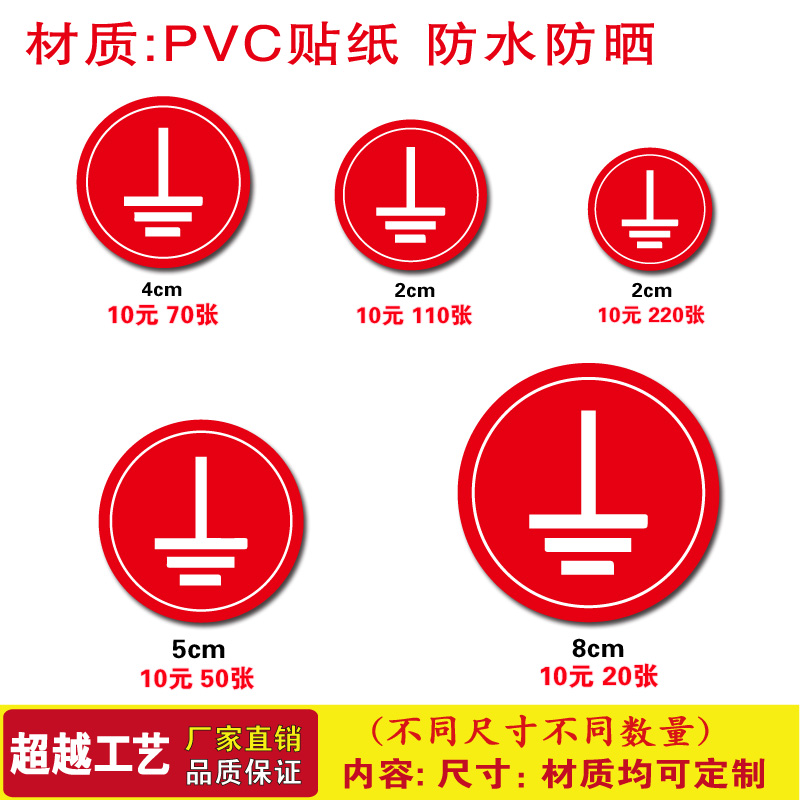 安全警示牌PVC圆形地线标签不干胶标贴工厂电源设备线接地标识ABC
